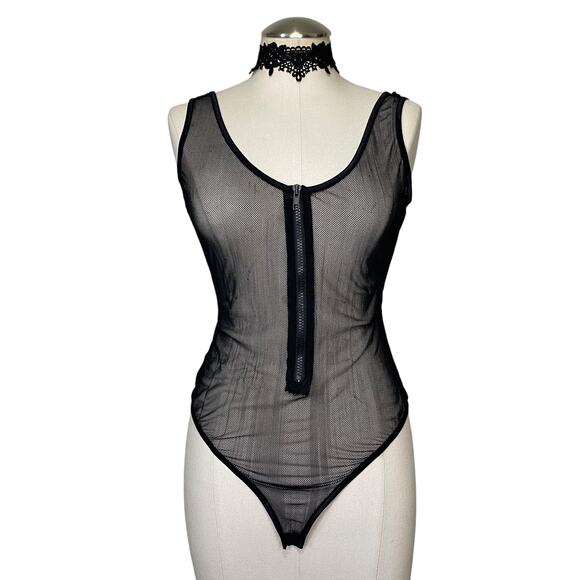 Goth Raver Sexy Mesh Zip up Body Suit - Picture 1 of 7